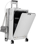 Aluminum Frame Smart Carry-On Luggage – Front-Opening PC Hard Shell Suitcase with USB Ports, Cup Holder & Phone Mount