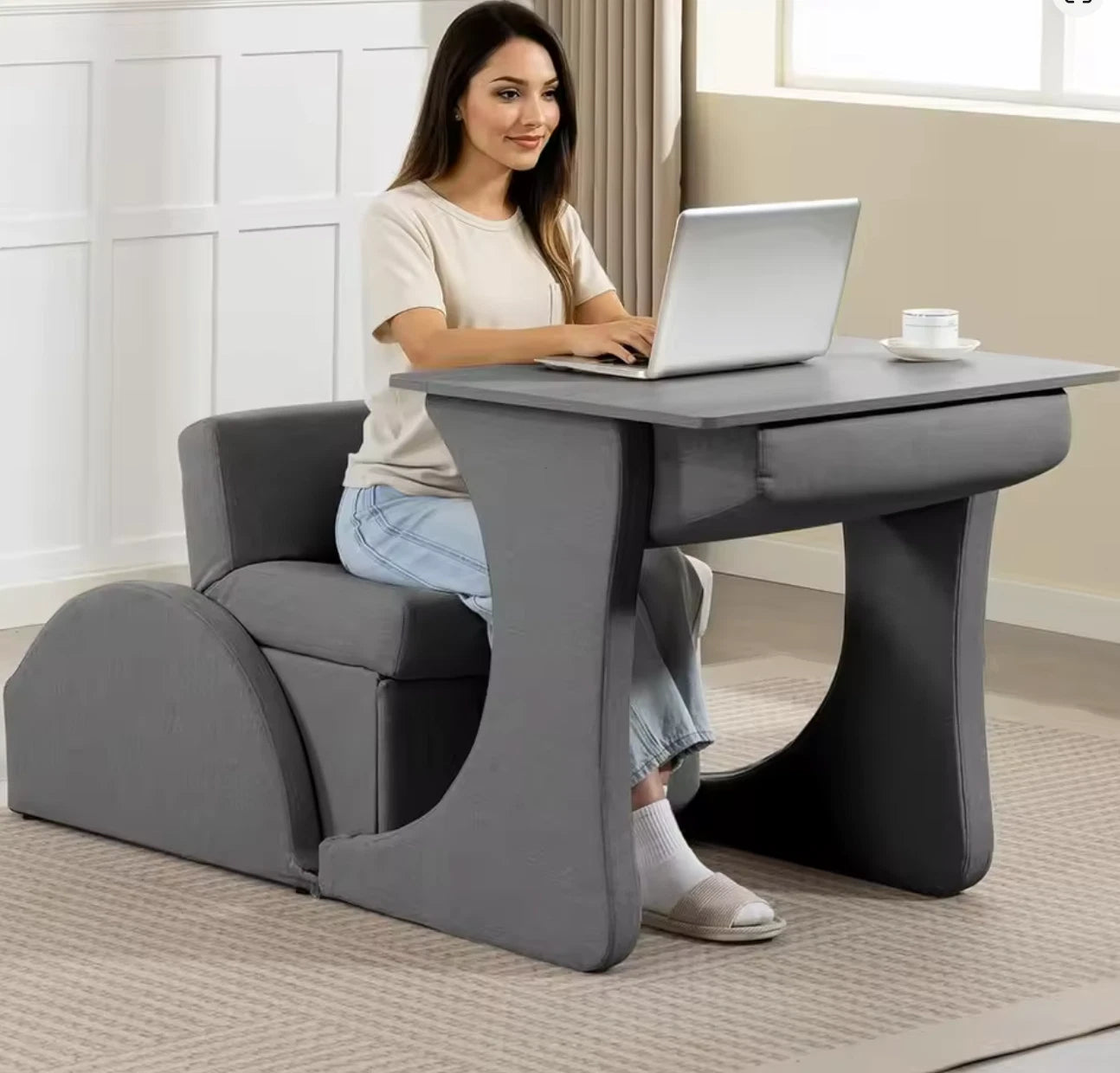 Convertible 3-in-1 Sofa Armchair – Adjustable Sleeper Chair Lounge with Built-In Study Desk Setup