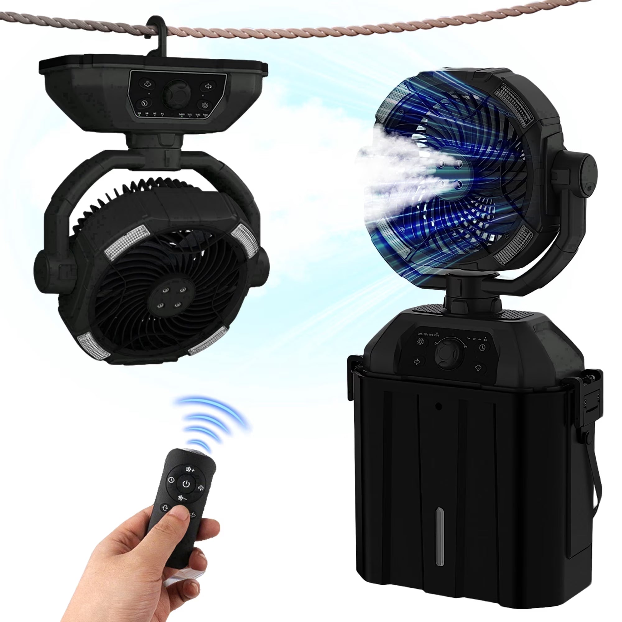 10" Portable Misting Outdoor Fan – 20,000mAh Rechargeable Battery, 7-Speed Auto-Oscillating Camping Fan