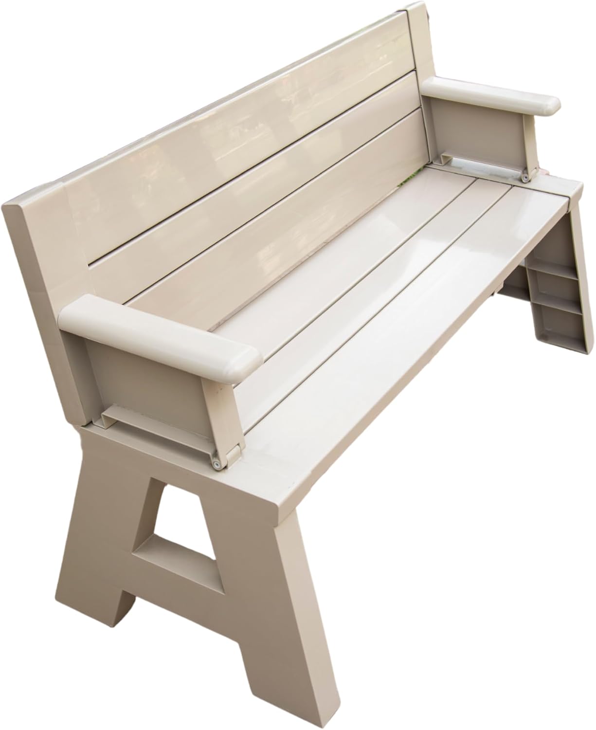 2-in-1 Outdoor Convertible Bench to Picnic Table – Space-Saving Weather-Resistant Patio Furniture (Adobe)