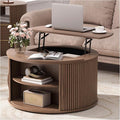 31.5" Modern Fluted Drum Coffee Table – Functional Lift-Top & Concealed Storage