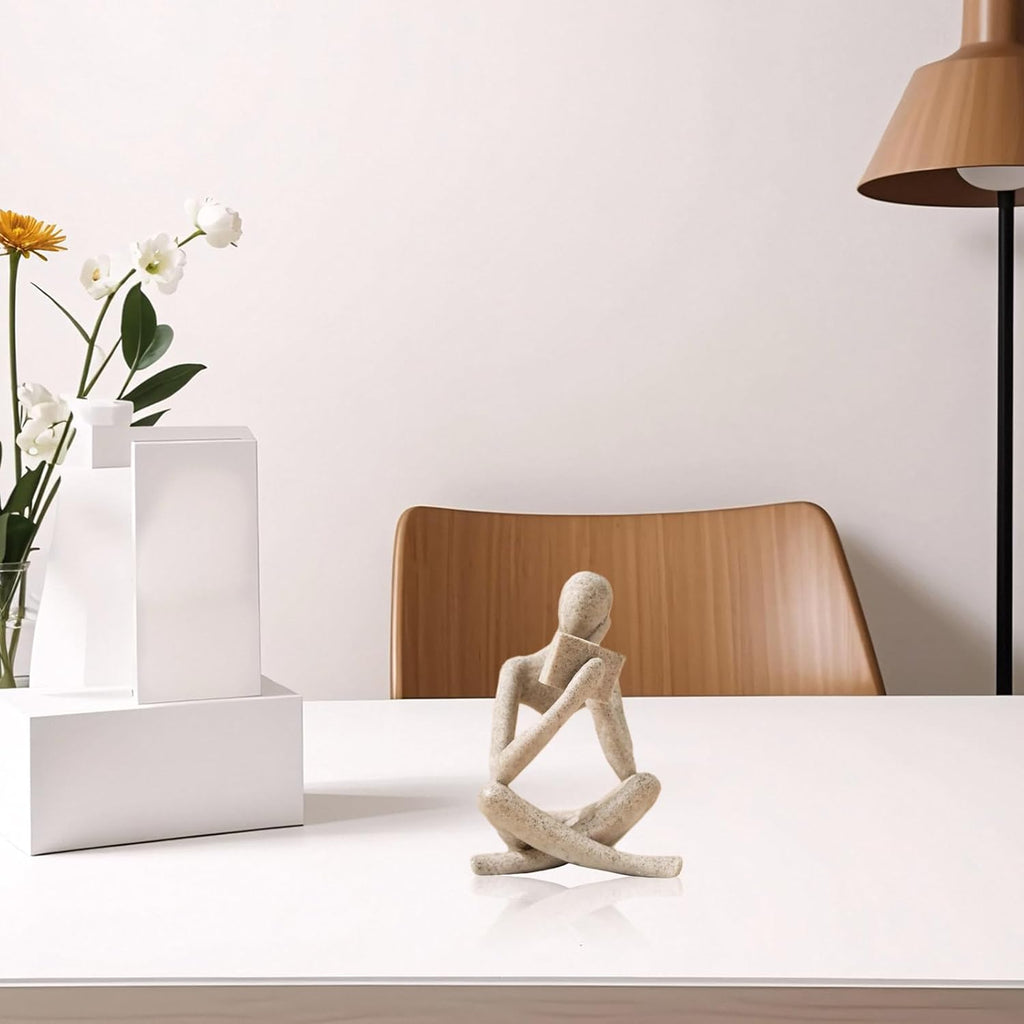 UTTCMK Bookshelf Decor Reading Statue - Abstract Art Thinker Sculpture Bookend for Shelves Aesthetic, Modern Home Decoration Figurine for Living Room Office Shelf Desk Coffee Table Decor(Beige Right)