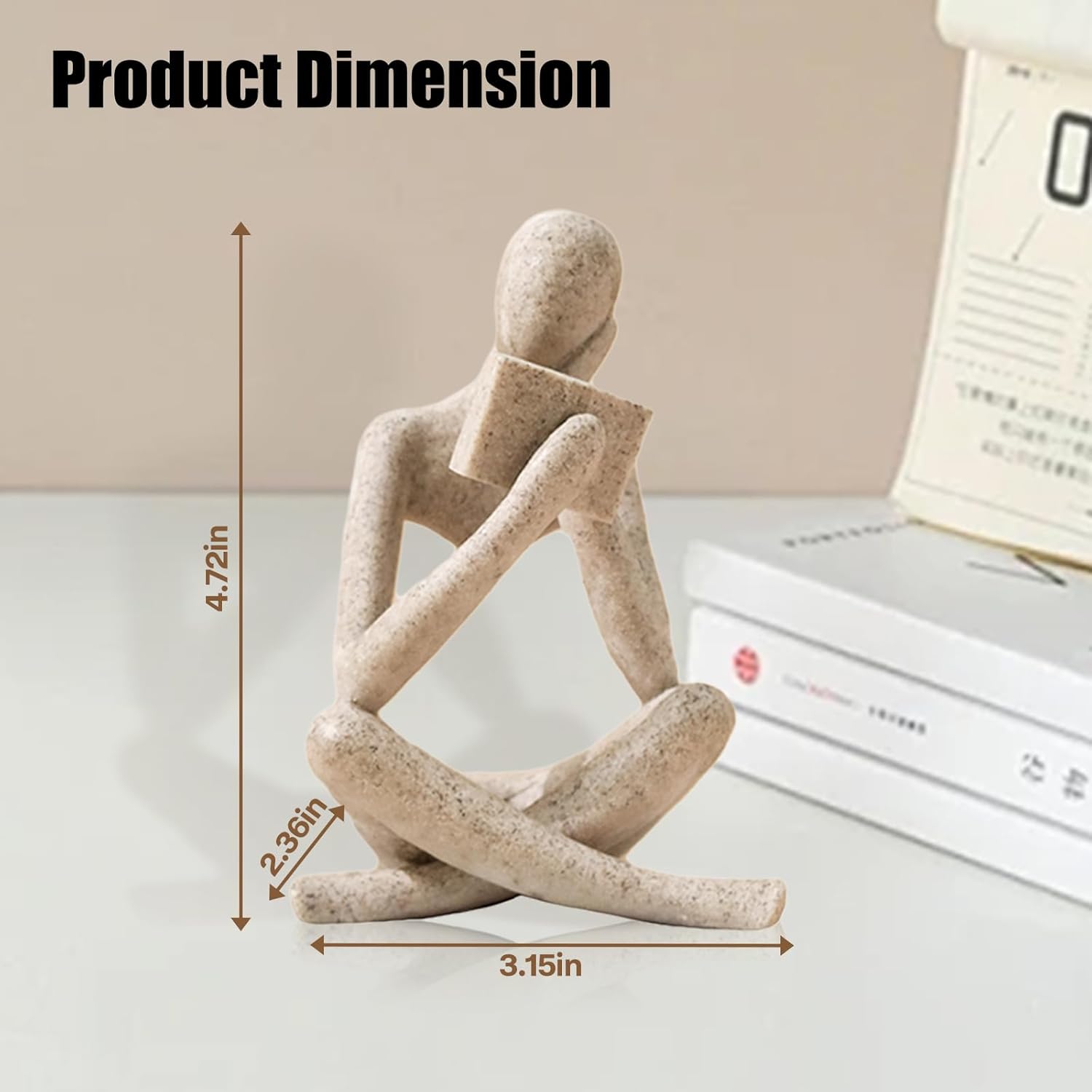 UTTCMK Bookshelf Decor Reading Statue - Abstract Art Thinker Sculpture Bookend for Shelves Aesthetic, Modern Home Decoration Figurine for Living Room Office Shelf Desk Coffee Table Decor(Beige Right)