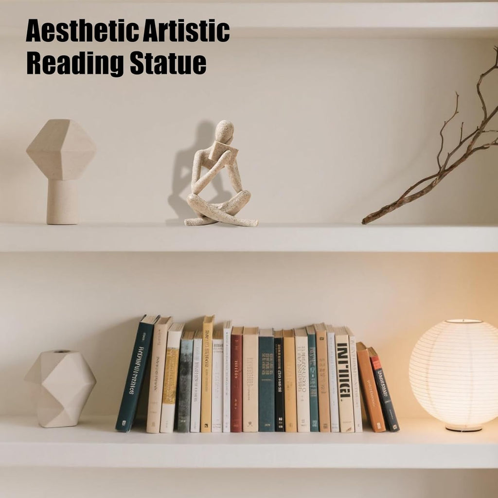 UTTCMK Bookshelf Decor Reading Statue - Abstract Art Thinker Sculpture Bookend for Shelves Aesthetic, Modern Home Decoration Figurine for Living Room Office Shelf Desk Coffee Table Decor(Beige Right)