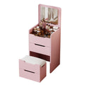3-in 1 Integrated Vanity Dresser Combo, Flip Over Vanity Desk with Mirror and Lights, Modern Small Compact Makeup Vanity with Hidden Stool for Bedroom
