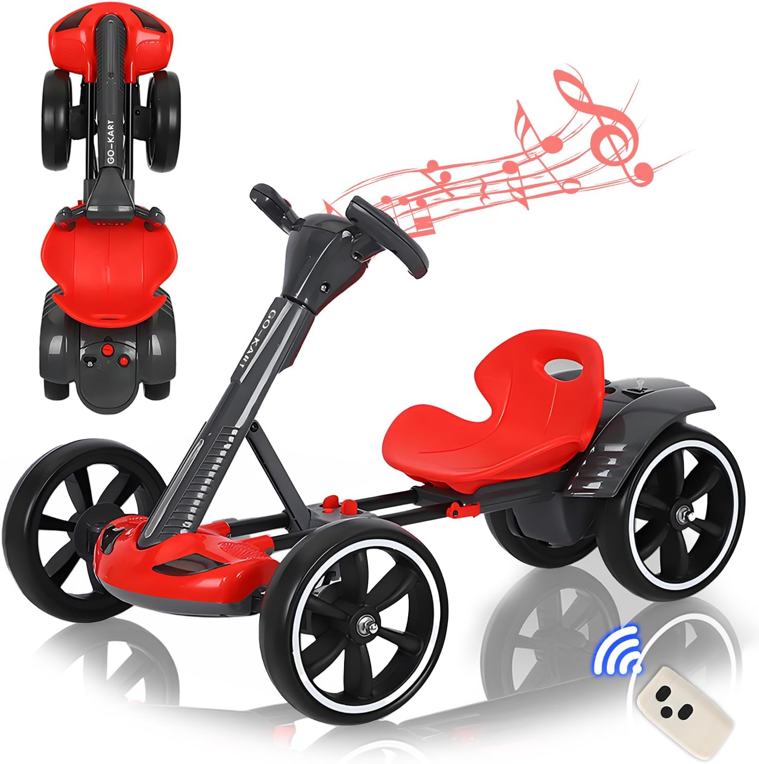 Electric Go Kart for Kids 3-12, Foldable Go Cart with Reversing Model, Pedal Go-Kart with Adjustable Seat & Music & Lights, 5 MPH Speed Drift Go Cart for Outdoor Indoor,Red,12V