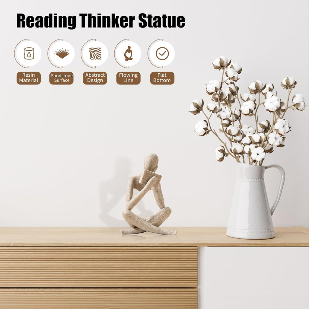 UTTCMK Bookshelf Decor Reading Statue - Abstract Art Thinker Sculpture Bookend for Shelves Aesthetic, Modern Home Decoration Figurine for Living Room Office Shelf Desk Coffee Table Decor(Beige Right)