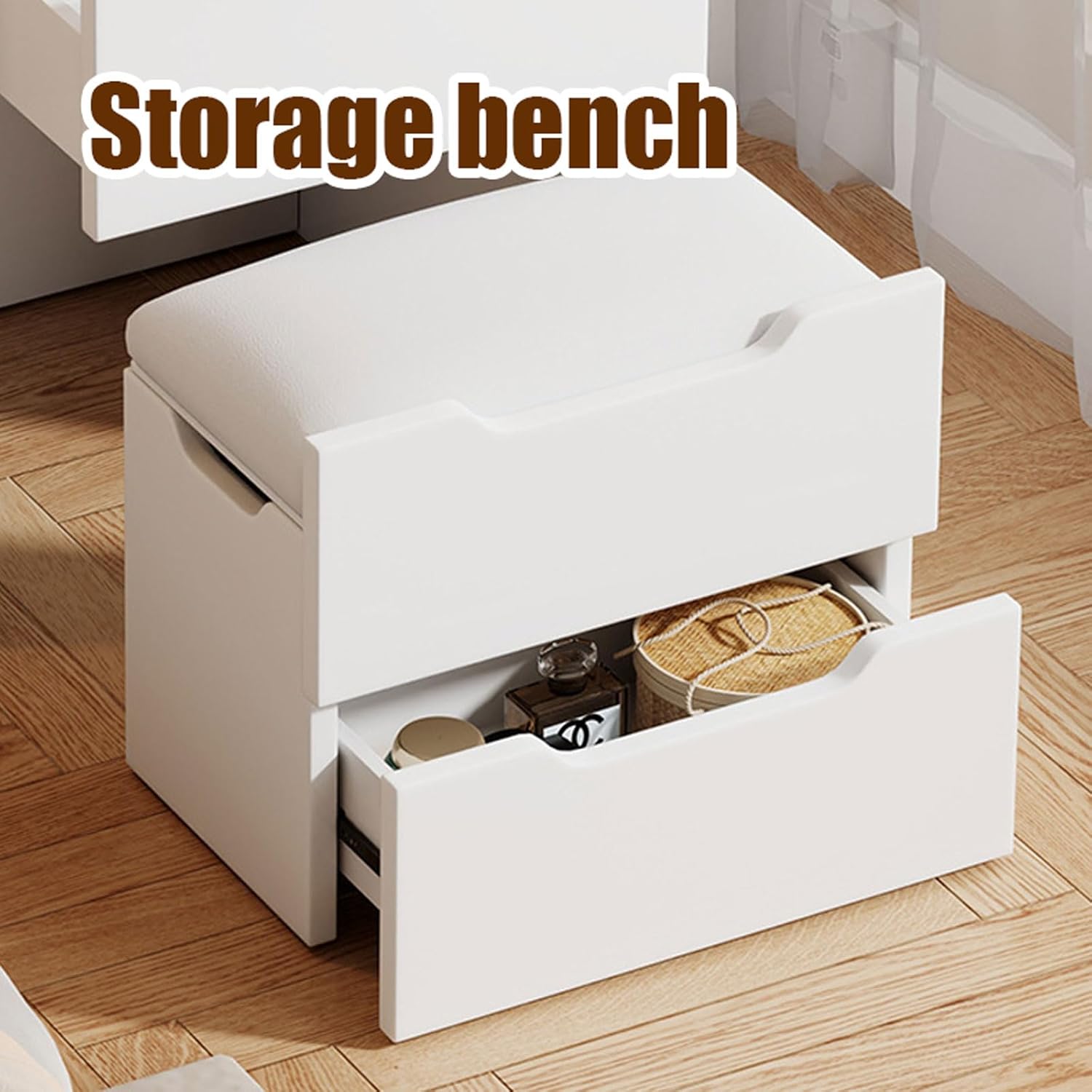 3-in 1 Integrated Vanity Dresser Combo, Flip Over Vanity Desk with Mirror and Lights, Modern Small Compact Makeup Vanity with Hidden Stool for Bedroom