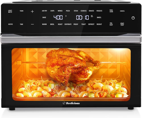 Beelicious 32QT Extra Large Air Fryer, 19-In-1 Air Fryer Toaster Oven Combo with Rotisserie and Dehydrator, Digital Convection Oven Countertop Airfryer Fit 13" Pizza, 6 Accessories, 1800w, Black