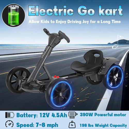 Electric Go Kart for Kids 3-12, Foldable Go Cart with Reversing Model, Pedal Go-Kart with Adjustable Seat & Music & Lights, 5 MPH Speed Drift Go Cart for Outdoor Indoor,Red,12V